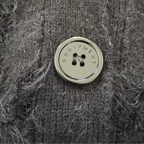 Equipment Plaid Oversized Button Cardigan Cisse Fuzzy Textured Black and White - Picture 8 of 11